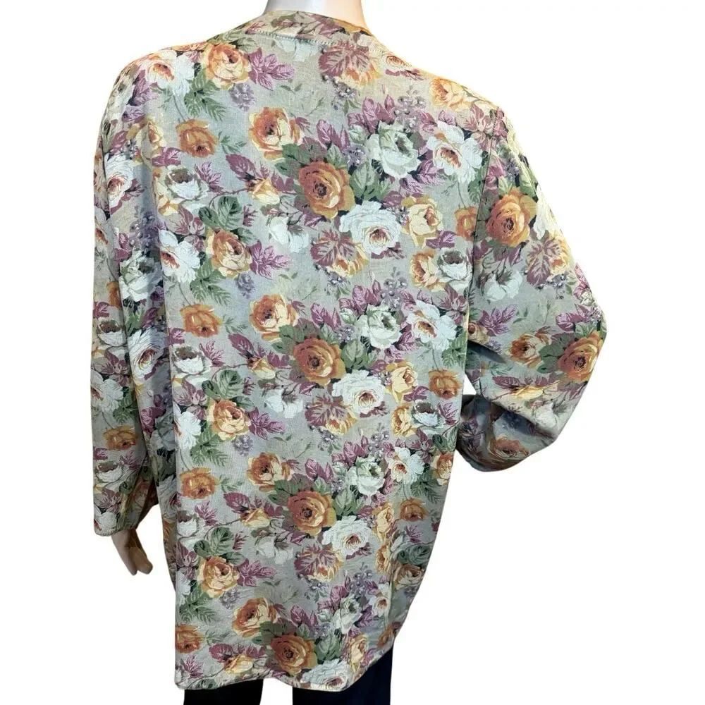 VTG 90s Floral Tapestry Grandmacore Open Jacket SZ Large Academia Granny Blazer - Picture 6 of 14